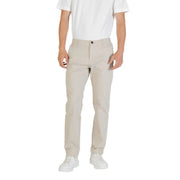 Boss men beige polyester trousers with classic straight-leg cut and subtle creases for fall and winter wear