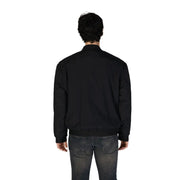 Schwarze Boss Herren-Bomberjacke mit gerippten Bündchen und Saum aus Baumwolle und Polyamid für die Freizeit.
