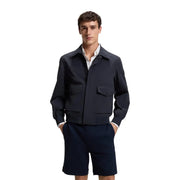 Boss Herrenblazer aus blauem Polyester, klassische Passform, marineblaue Baumwolljacke mit zwei aufgesetzten Vordertaschen und weißem Bündchen