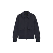 Dunkelmarineblau hugo Boss Herrenblazer aus Polyester in klassischer Passform mit klassischem Kragen, Frontreißverschluss und zwei aufgesetzten Taschen