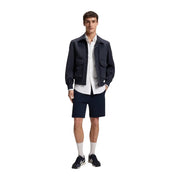Boss Herrenblazer aus blauem Polyester, klassische Passform, marineblaue Utility-Jacke mit Kragen und zwei aufgesetzten Vordertaschen