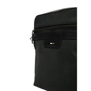Boss Herren-Umhängetasche, schwarz, strukturiertes Polyester mit elegantem Lederriemen und Boss-Logo-Patch, 16 x 20 cm