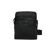 Schwarz strukturiert Hugo Boss Umhängetasche aus schwarzem Polyester mit Reißverschluss und dezentem Logo, Größe B 16 x H 20 cm