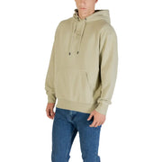 Beige cotton hoodie with front pocket and drawstring hood featured in boss men green cotton hooded sweatshirt product