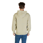 Beige cotton hooded sweatshirt by Boss men with soft casual fit and ribbed cuffs featuring front pockets