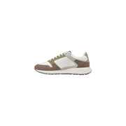 Grüne Herren-Sneaker von Boss aus sportlichem Polyester mit stylischem Design aus olivweißem und grauem Wildleder und einer markanten Sohle.