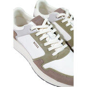 Boss Herren-Sneaker, sportliche Polyesterschuhe in Weiß, Olivgrün und Taupe, Wildleder und Leder mit weißen Schnürsenkeln