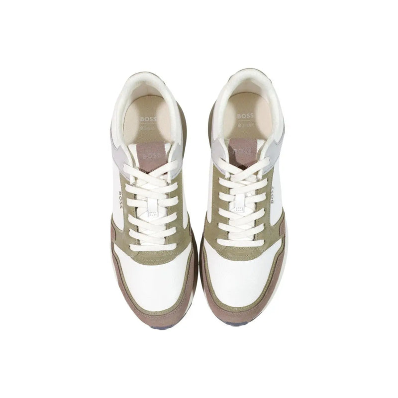 Weiß und olivgrün Hugo Boss Herren-Sneaker in Grün, sportliche Polyesterschuhe mit elegantem, modernem Design