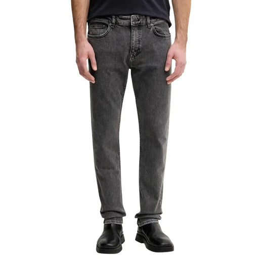 Dunkelgraue Herren-Jeans von Boss aus Baumwollstretch mit geradem Bein und klassischem Five-Pocket-Design, Slim Fit, Artikelnummer 50553402