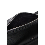 Boss Herren-Handtasche, schwarze genarbte Leder-Kulturtasche mit silbernem Reißverschluss, Größe 23 x 11 x 10 cm
