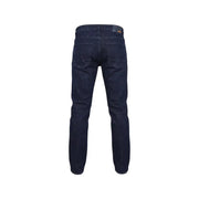 Boss Herrenjeans aus blauem Baumwoll-Stretch-Denim in Dunkelindigo mit klassischem geradem Bein und dezenter Waschung.