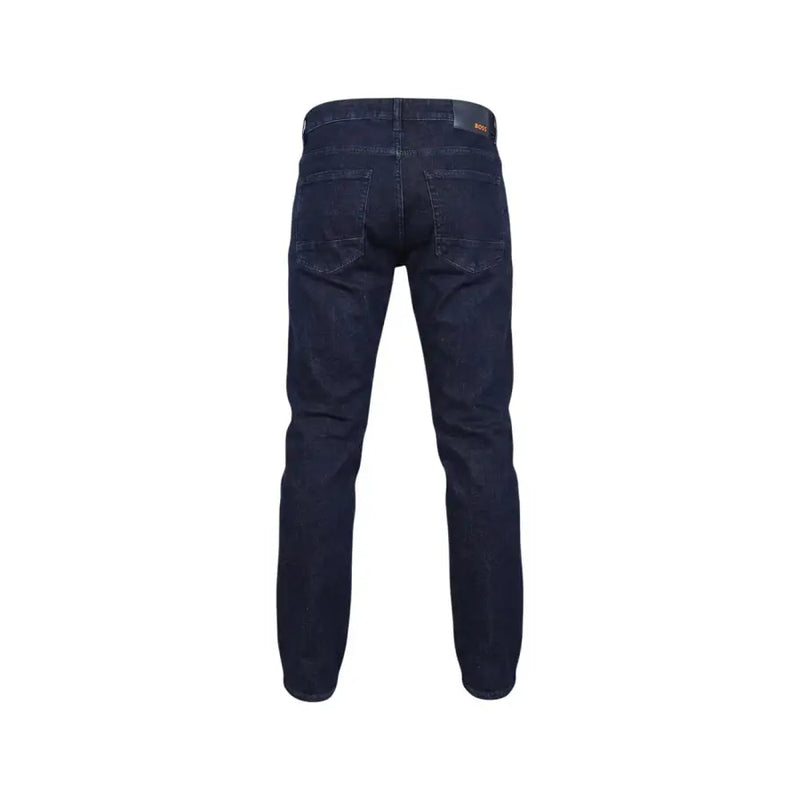 Boss Herrenjeans aus blauem Baumwoll-Stretch-Denim in Dunkelindigo mit klassischem geradem Bein und dezenter Waschung.