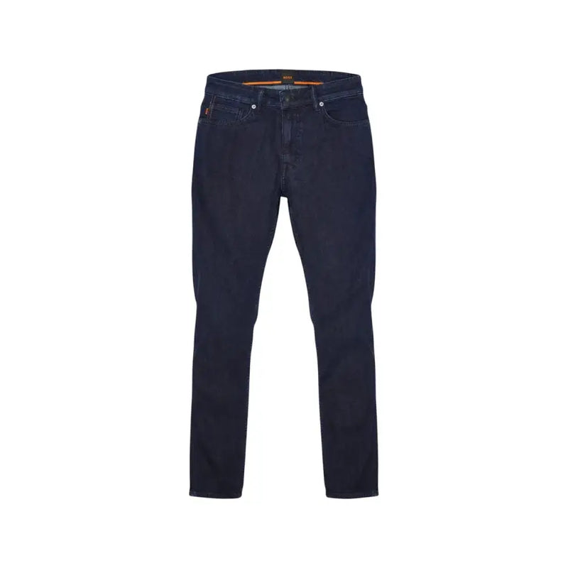 Boss Herrenjeans, blauer Baumwoll-Stretch, reguläre Passform, schmale Passform, dunkelindigofarbener Denim mit dezenter Waschung an den Oberschenkeln