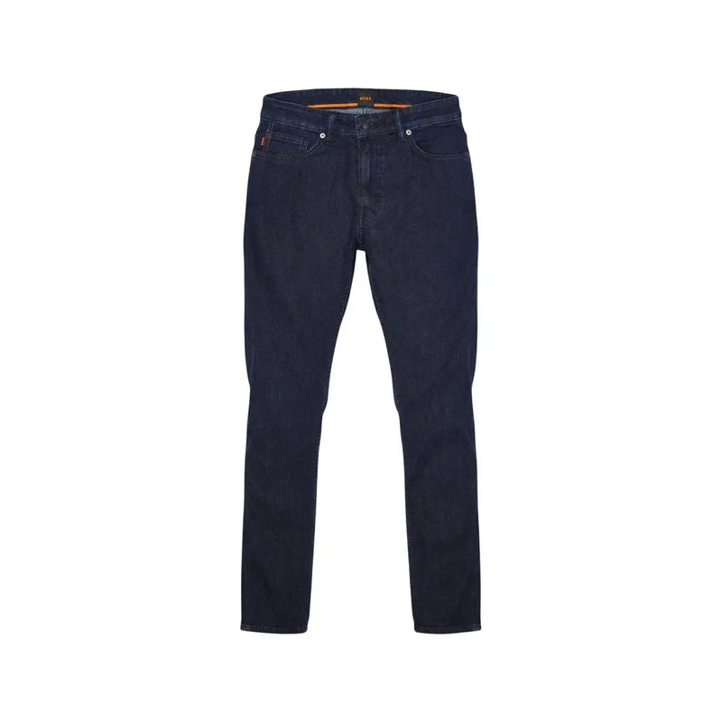 Boss men jeans blue cotton stretch regular fit slim fit dark indigo denim with subtle thigh fading