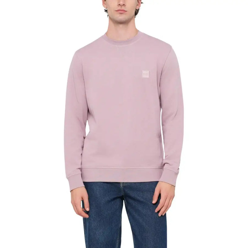 A soft lavender cotton crewneck sweatshirt with a subtle square logo patch from Boss Men Knitwear Grey Cotton Sweater