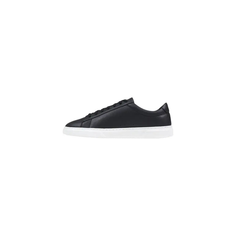 Boss Herren-Sneaker aus Leder, schwarz, Schnürung, niedrig top mit schwarzem Leder und weißer Gummisohle