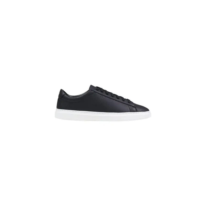 Boss Herren-Sneaker aus Leder, schwarz, Schnürung, niedrig top mit schwarzem Leder-Obermaterial und weißer Gummisohle