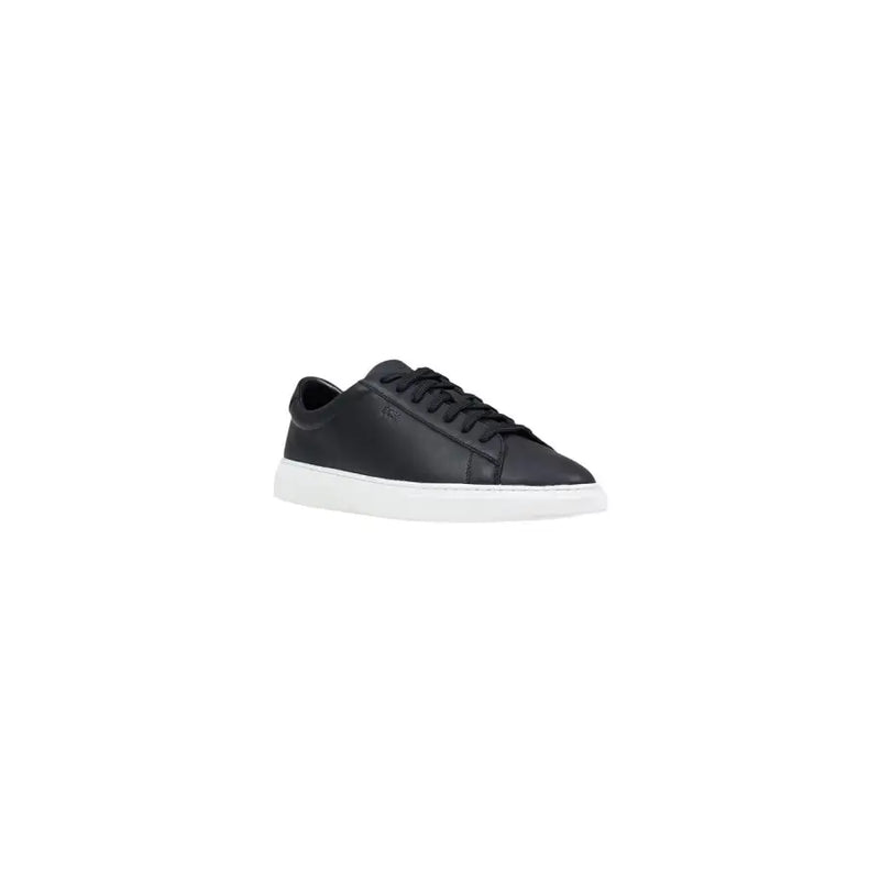 Boss Herren-Sneaker aus Leder, schwarz, Schnürung, niedrig top mit schwarzem Leder und weißer Gummisohle