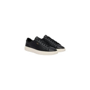 Boss Herren-Sneaker aus Leder, schwarz, sportliche Schnürschuhe mit niedrigem Schaft aus schwarzem Leder top und weiße Gummisohle mit goldener Markenprägung