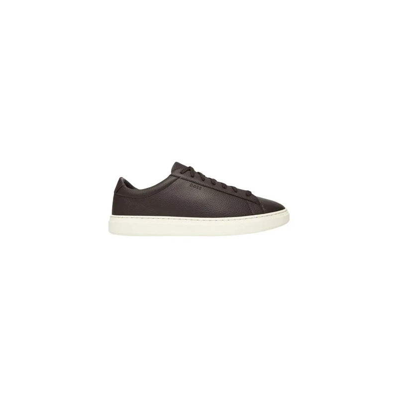 Boss Herren-Sneaker aus Leder, schwarze Schnürschuhe, sportliche Modelle aus dunkelbraunem Leder mit weißer Gummisohle und schwarzen Schnürsenkeln