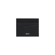 Black Hugo Boss card holder with textured surface and subtle embossed logo from Boss men wallet collection