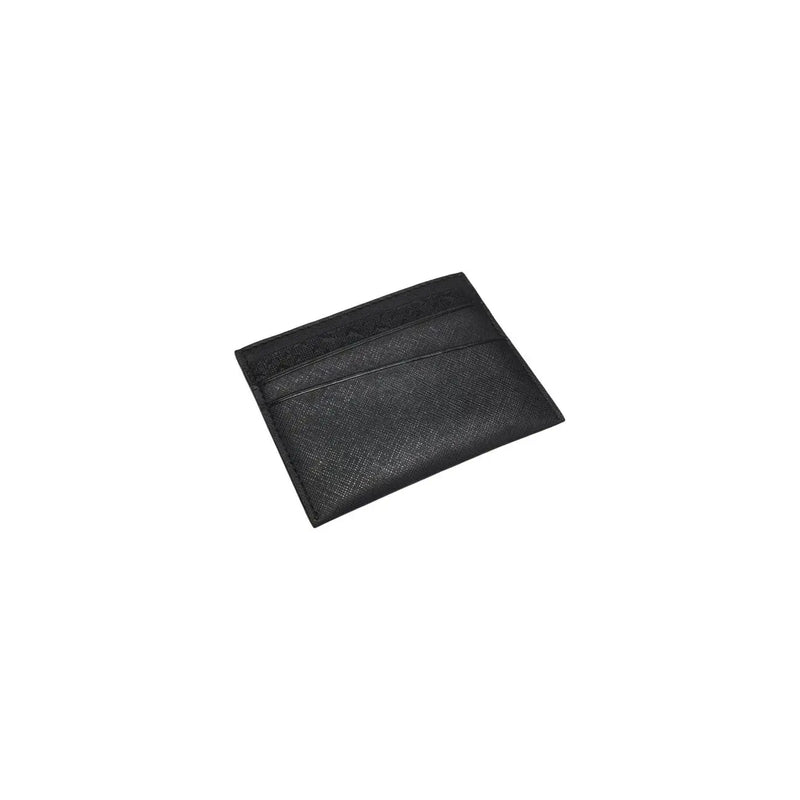 Boss men wallet black textured leather card holder with subtle stitching details front view