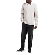 Beige boss men polo long sleeve shirt with white collar cotton blend featuring subtle brand logo on chest