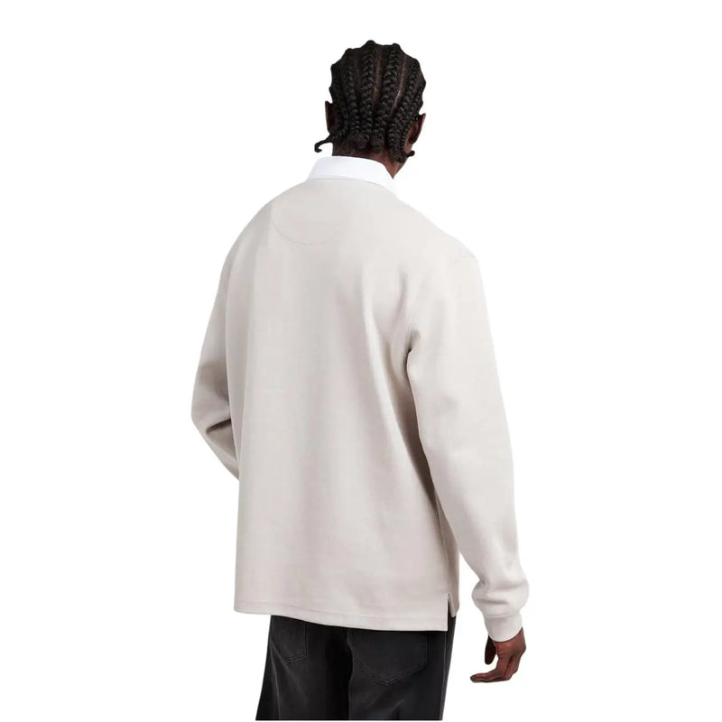 Beige long-sleeved Boss Men polo sweater with ribbed collar and cuffs in grey cotton blend 50554315