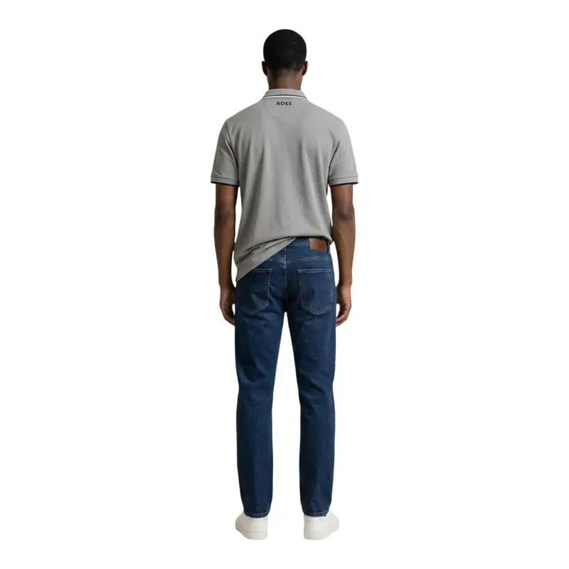 Boss Herren-Poloshirt, grau, Baumwollmischung, Kurzarm, Größe L, mit dezentem Kragenbesatz, Vorderansicht