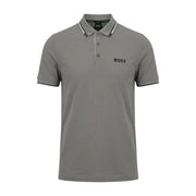 Boss Herren-Poloshirt, grau, Baumwollmischung, Kurzarm, Größe L, mit schwarzem Besatz und dezentem Hugo Boss-Branding auf der Vorderseite