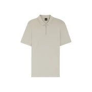 Beigefarbenes Boss Herren-Poloshirt aus Baumwolle mit kurzen Ärmeln und dezentem Reißverschluss, minimalistisches Branding