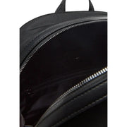 Schwarzer Boss Herrenrucksack mit strukturiertem Polyester-Außenmaterial und glattem schwarzem Lederbesatz, Maße: 30 x 40 x 14 cm