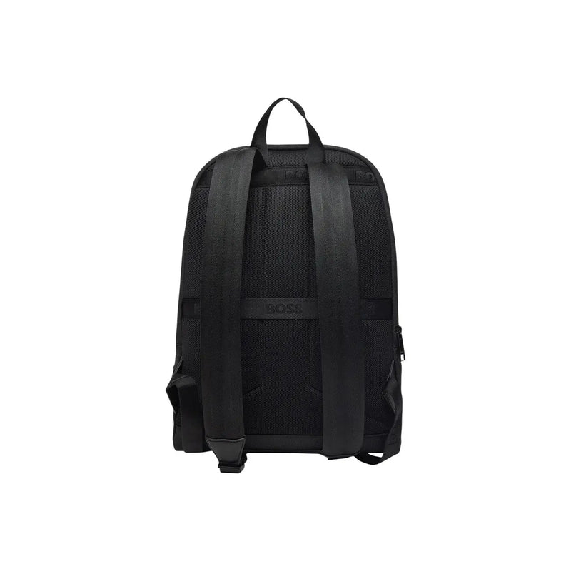 Schwarz hugo Boss Herrenrucksack aus Polyester mit Netzrückenpartie und verstellbaren Schultergurten, Ansicht von der Rückseite