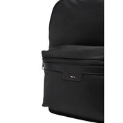 Schwarzer Boss Herrenrucksack aus strukturiertem Polyester mit elegantem Reißverschluss und Lederlogo-Patch, 30 x 40 x 14 cm