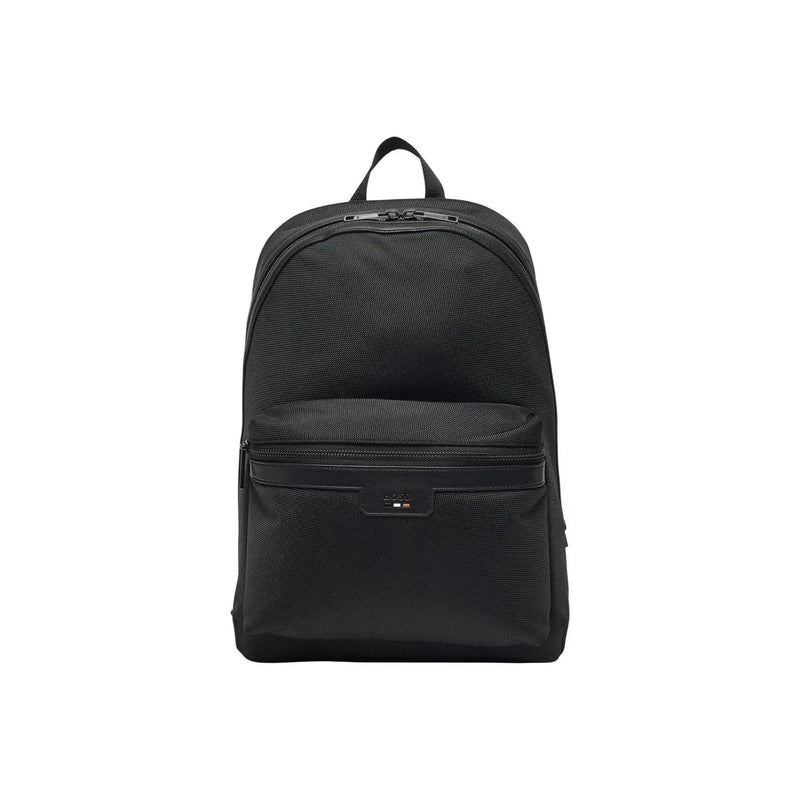 Boss Herrenrucksack, schwarz, Polyester, 30 x 40 x 14 cm. Der Rucksack besteht aus schwarzem, strukturiertem Nylon und zeichnet sich durch minimalistisches Design und ein dezentes Logo aus.