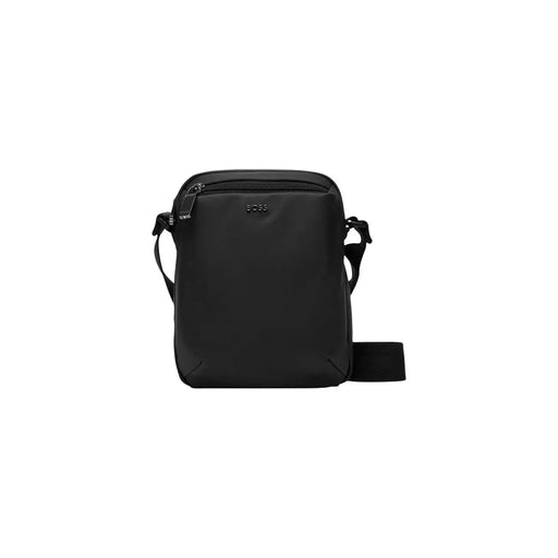Schwarze Boss Herren-Schultertasche mit elegantem, minimalistischem Design aus strapazierfähigem Polyurethan-Gewebe, Größe 16x22x6
