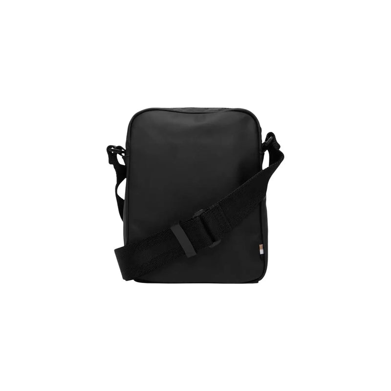 Schwarze Boss Herren-Schultertasche aus Polyurethan mit verstellbarem Nylon-Schultergurt und minimalistischem Design, Größe 16 x 22 x 6 cm