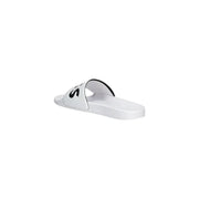 Weiße Boss Herren-Sandalen mit schwarzem Logoaufdruck auf dem PVC-Riemen, entworfen für Frühling und Sommer