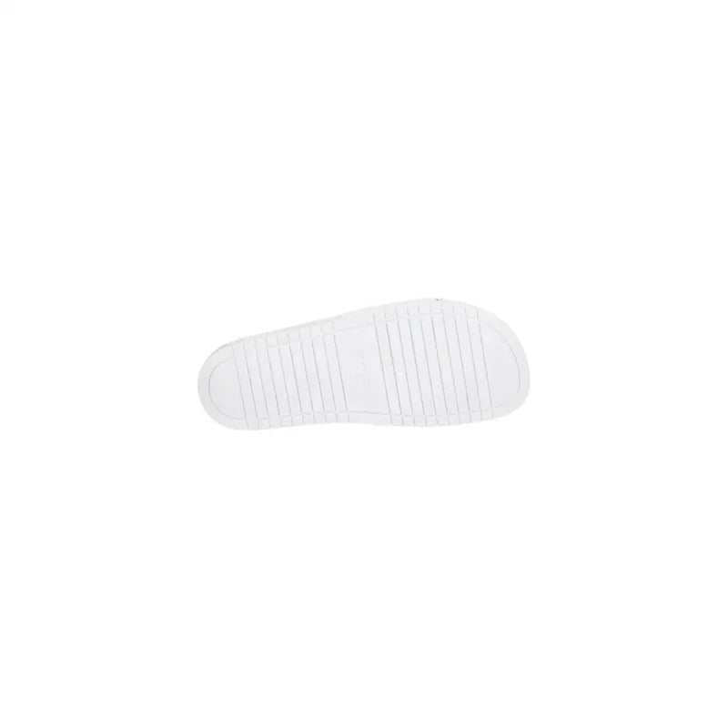 Weiße Gummisohle mit geripptem Profil für besseren Halt, Herren-Hausschuhe mit weißem Logo-Print, PVC, Frühling/Sommer