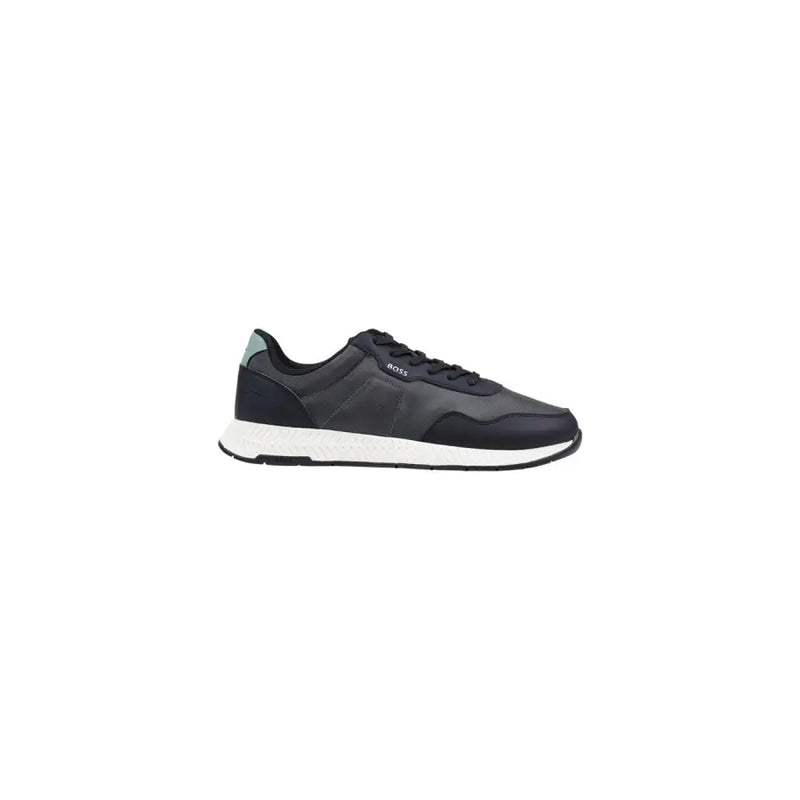 Boss Herren-Sneaker, schwarz-matt mit grauen Akzenten, Polyester, Schnürung, ideal für Frühling und Sommer