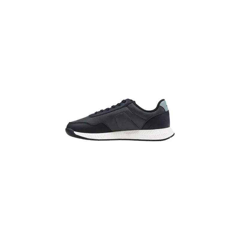 Schwarze Boss Herren-Sneaker mit mattgrauen Akzenten und weißer Gummisohle aus grauem Polyester für Frühling und Sommer