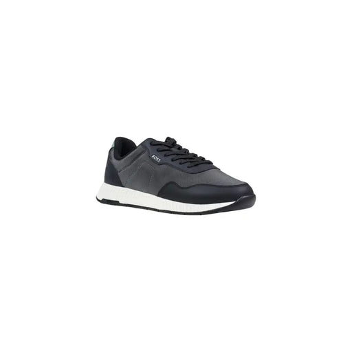 Dunkelgrau und Schwarz hugo Boss Herren-Sneaker mit grauer Polyester-Schnürung und weißer Gummisohle für Frühling/Sommer