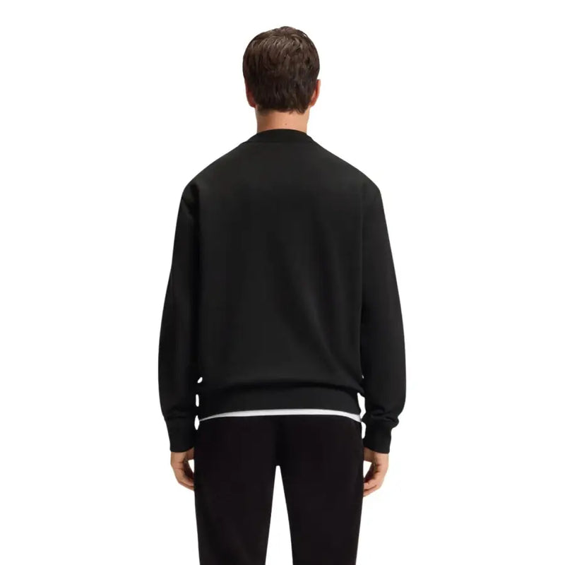 Schwarzes Boss Herren-Sweatshirt mit weißem Besatz, Rundhalsausschnitt, 100 % Baumwolle, Langarmdesign