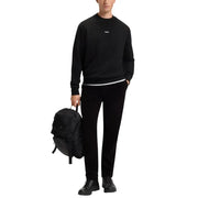 Schwarzes Boss Herren-Sweatshirt mit weißem Saum und kleinem Brustlogo aus 100 % Baumwolle, langärmelig, Rundhalsausschnitt