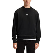 Schwarzes Boss Herren-Sweatshirt mit dezentem weißen Logo auf der Brust, 100 % Baumwolle, lange Ärmel, Rundhalsausschnitt