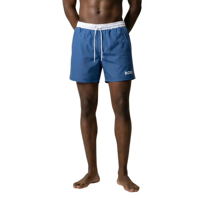 Blue Boss Herren-Badehose mit weißem Gummibund und Kordelzug aus grünem Polyester mit Taschen