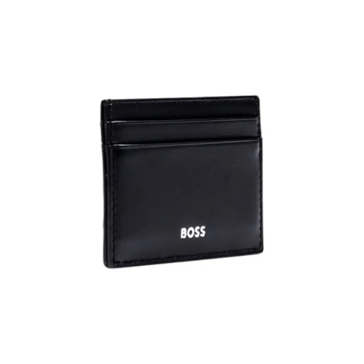 Schwarzes Leder-Geldbörsen-Kartenetui für Herren mit weißem Logo und elegantem Design für den professionellen Einsatz