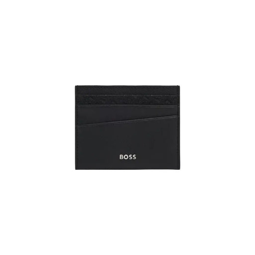 Schwarz Hugo Boss-Kartenetui mit strukturierter Oberfläche und dezentem, geprägtem Logo aus der Boss Herren-Geldbörsenkollektion