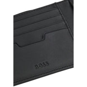 Black leather Boss men wallet with embossed logo and multiple card slots for organized storage