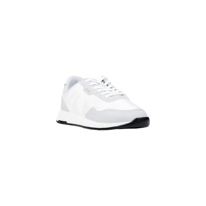 White patent leather sneaker with black sole and laces, nike air max design.